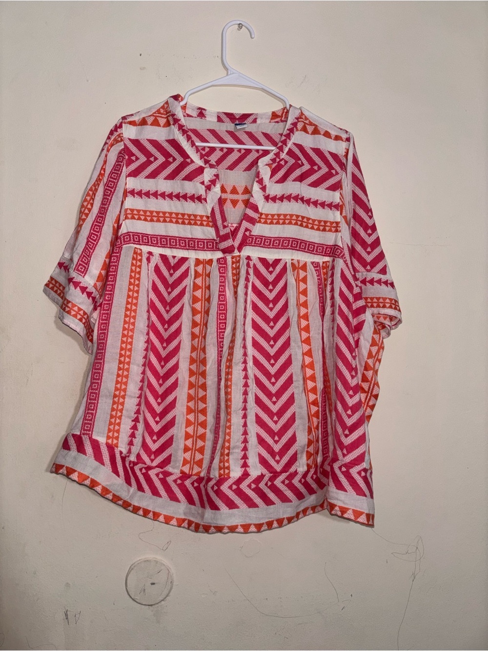 Old Navy Women’s 3X Boho Geometric Print Blouse Pink Orange White